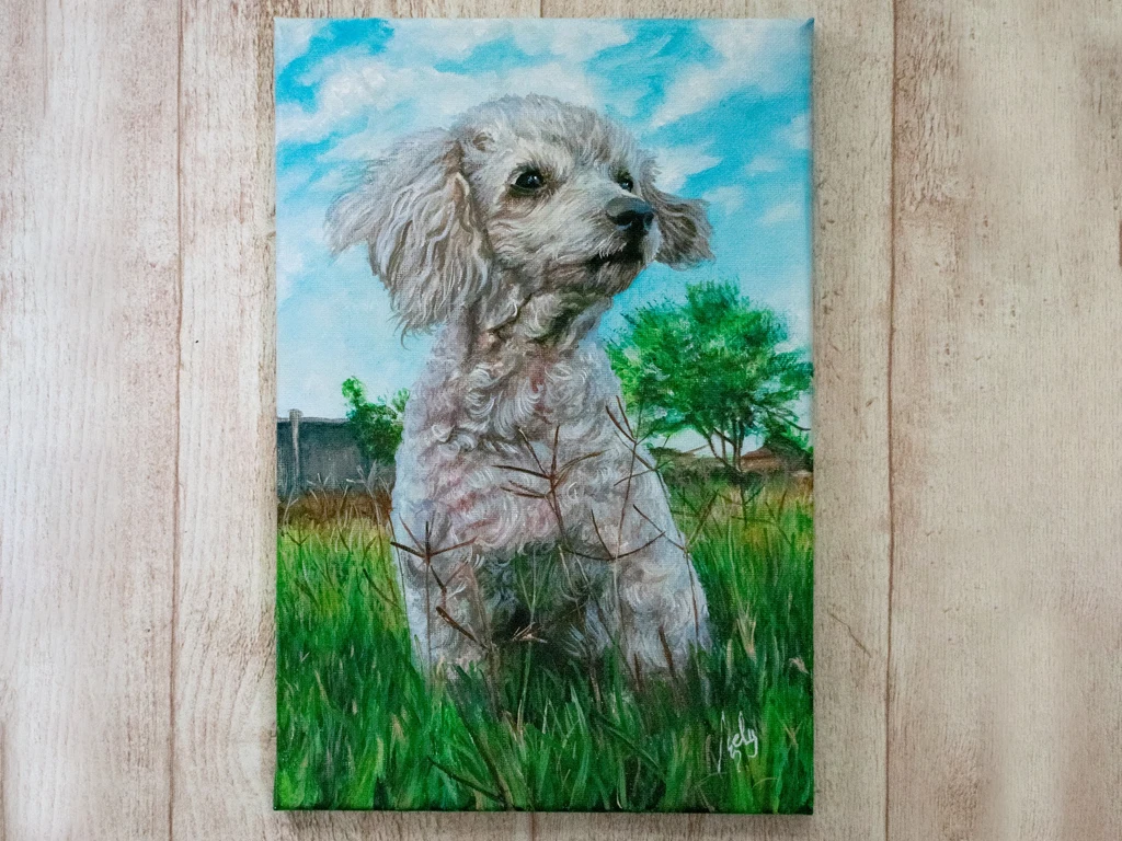 retrato de perro pintado con acrilico