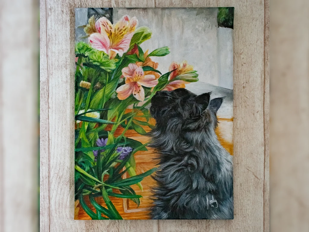 retrato de gato pintado con acrilico