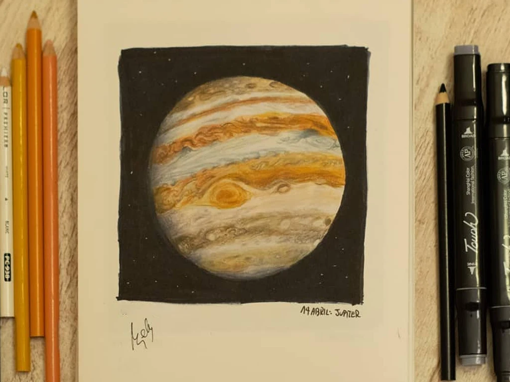 dibujo Jupiter prismacolor cientifica astronomia