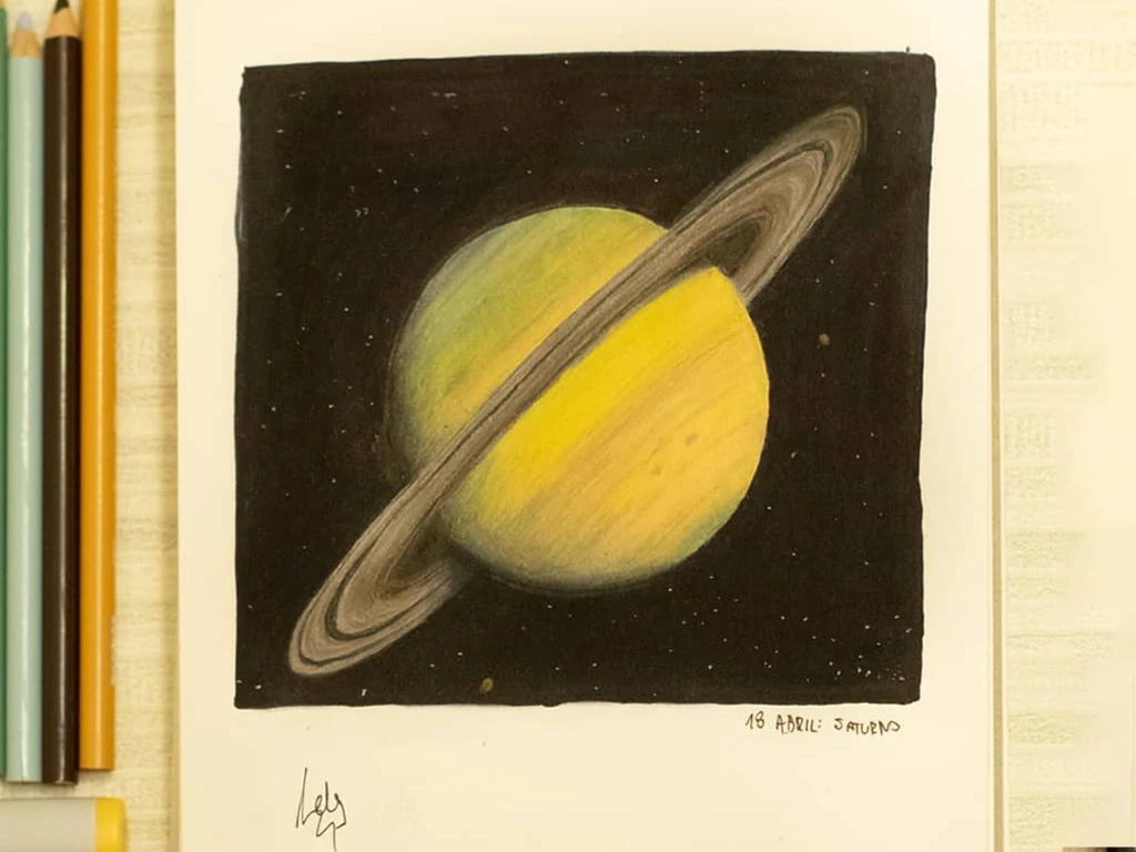 dibujo saturno astronomia con prismacolor
